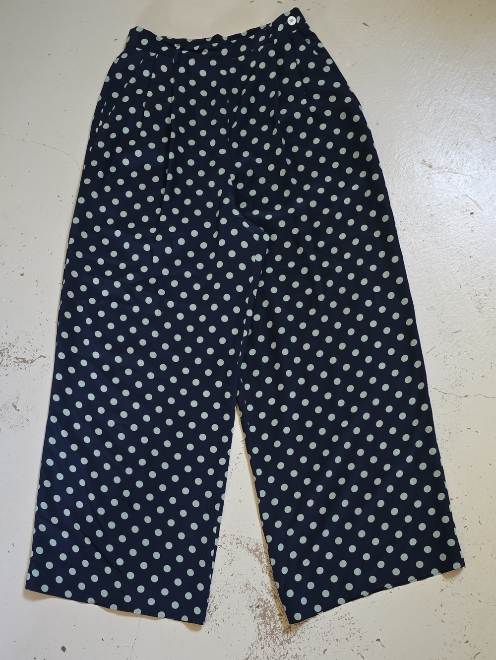 Vintage Blue Label Ralph Lauren Women's Navy Polka Dot Trousers Size 6